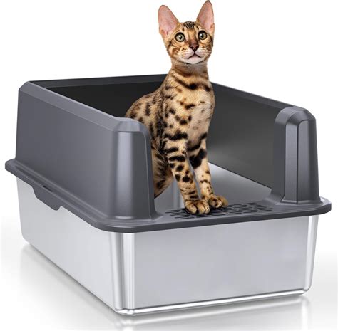 stainless steel litter box with lid nearby|stainless steel litter box enclosure.